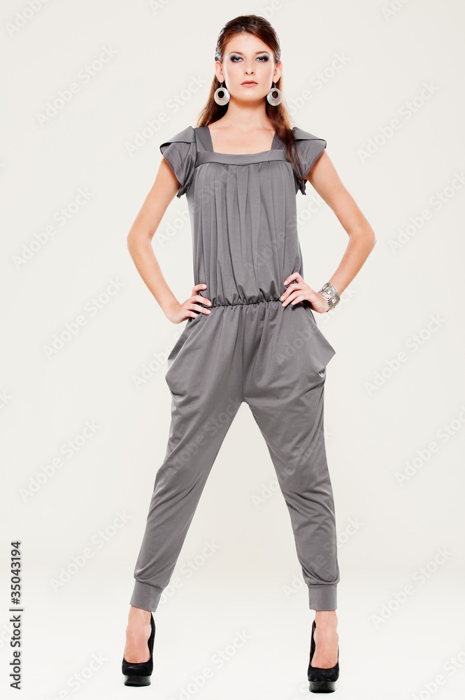 stylish woman over grey background stylish woman over grey background