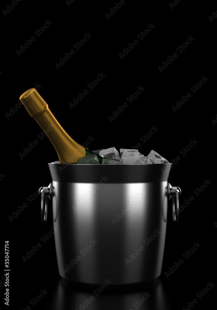 champagne bottle in bucket with ice isolated on black background champagne bottle in bucket with ice isolated on black background