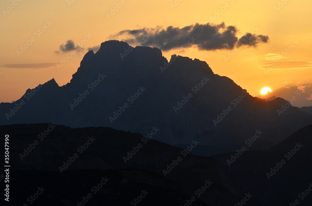 Sunset in Sesto Dolomites mountains, Italy