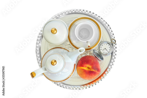 Coffee set, appricot and pocket watch photo