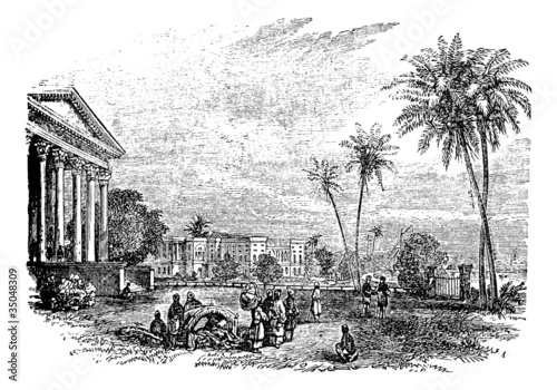 Barrackpore or Barrackpur, in West Bengal, India, vintage engrav