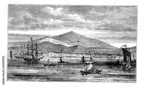 Jakarta (Batavia) in Indonesia, during the 1890s, vintage engrav