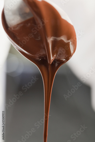 Chocolate dripping from spoon