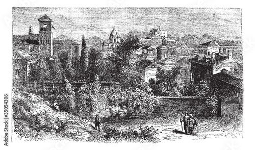 Brescia, city, Lombardy, Italy, vintage engraving.