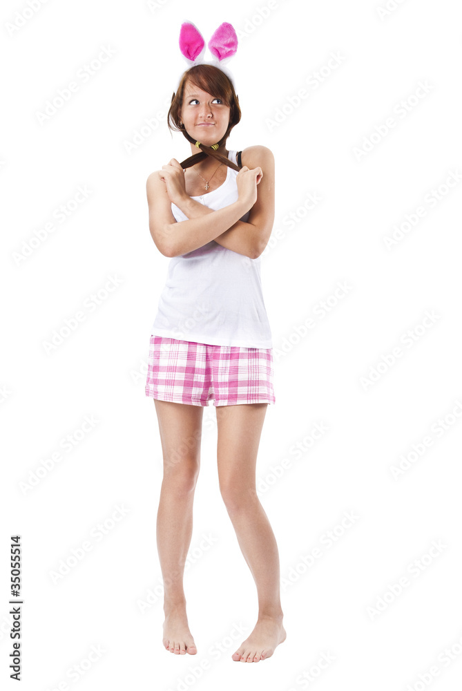 Beautiful young woman in pink shorts Beautiful young woman in pink shorts