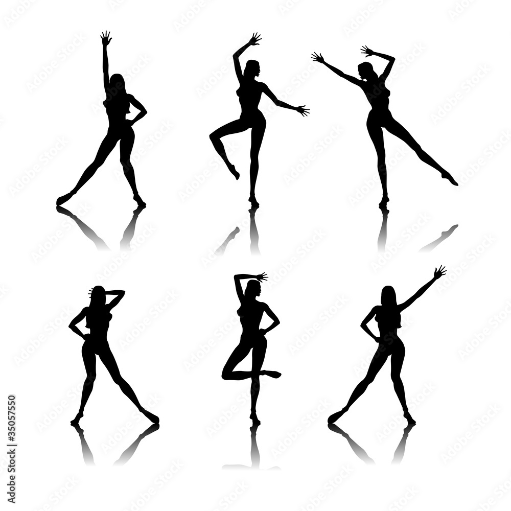 Silhouettes of dancing women