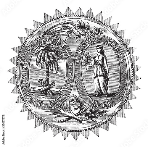 Great seal or hallmark of South Carolina vintage engraving
