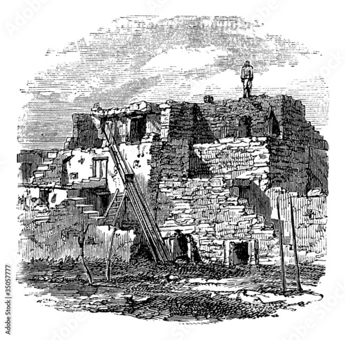 Casas Grandes or Great houses archeological zone, Mexico, vintag