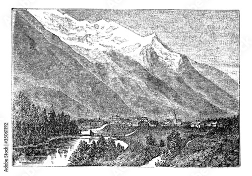 Mont Blanc, near Chamouny et le Mont Blanc vintage engraving