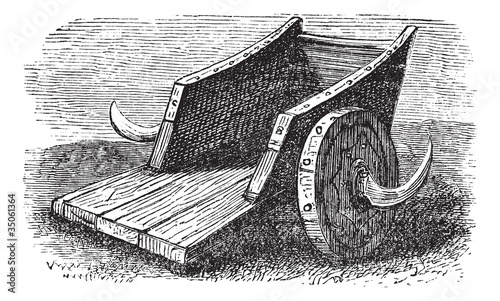 Chariot or Gallic chariot vintage engraving