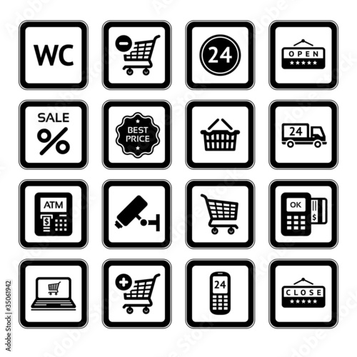 Set symbols supermarket services, Shopping Icons.