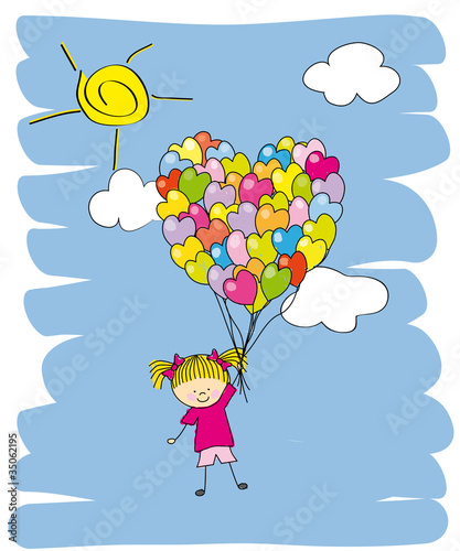 niña volando en globo