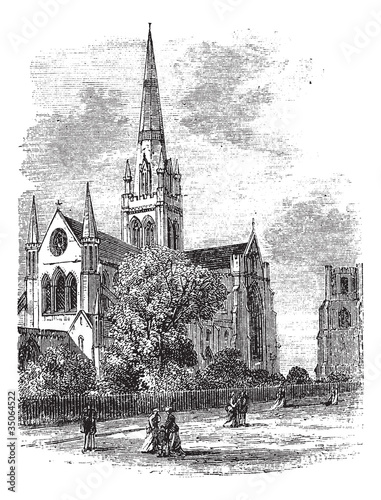 Chichester Cathedral vintage engraving in the 1890s