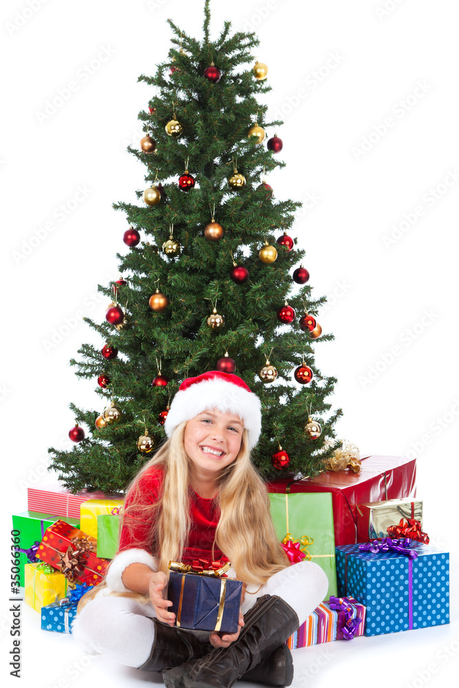 miss santa before christmas tree and gifts