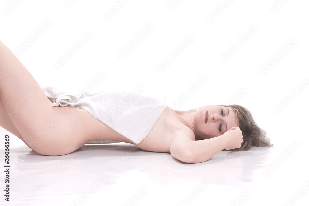 a beautiful lady with white towels a beautiful lady with white towels