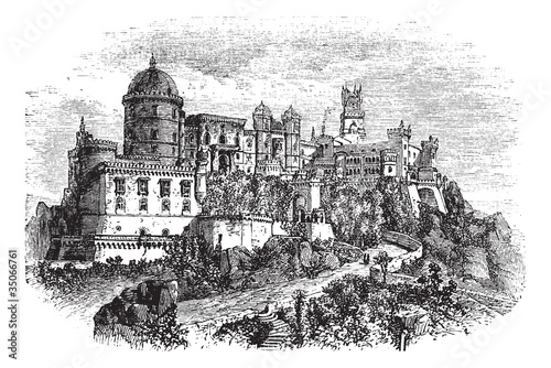 Penha Convent, in Vila Velha, Brazil, vintage engraving