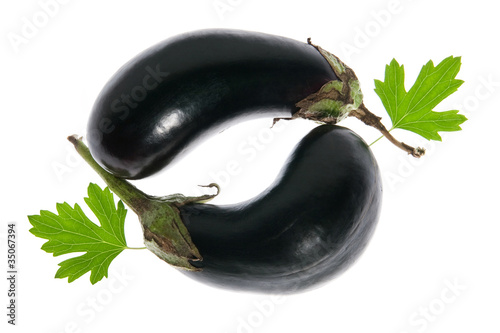 Two fresh eggplant isolated on white