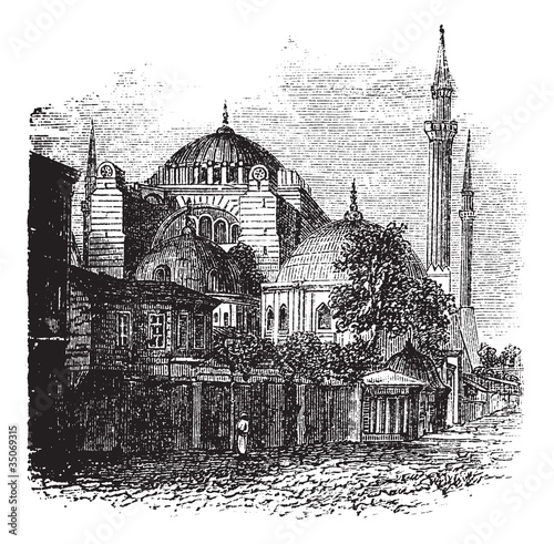 Hagia Sophia in Istanbul, Turkey, vintage engraving