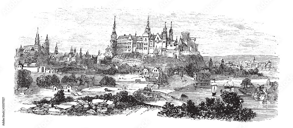 Fototapeta premium Wawel Castle or Royal Castle in Krakow, Poland, during the 1890s