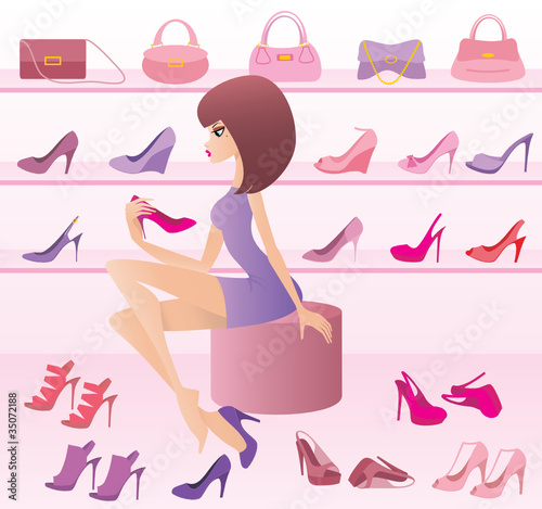 Shop of female footwear. vector, gradient