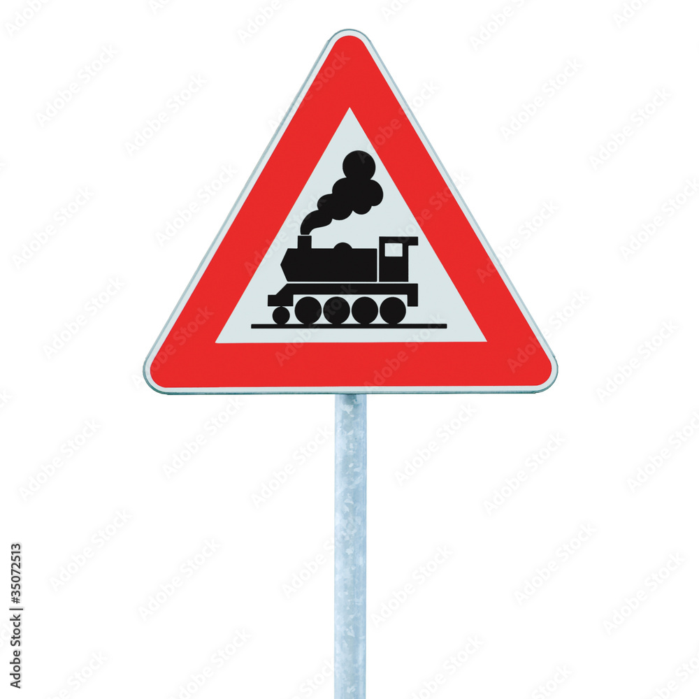 Railroad Level Crossing Sign without barrier or gate ahead Railroad Level Crossing Sign without barrier or gate ahead