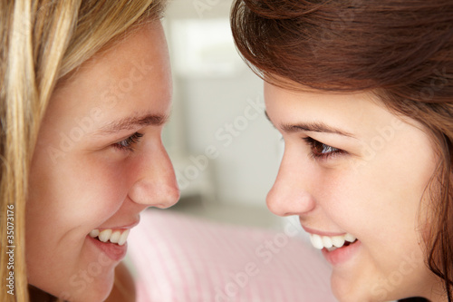 Close up portrait of teenage girls in profile