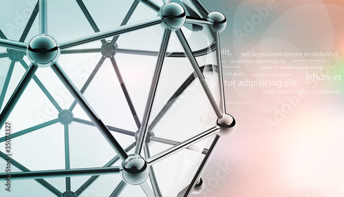 scientific 3D model of the molecule an atom of metal and glass