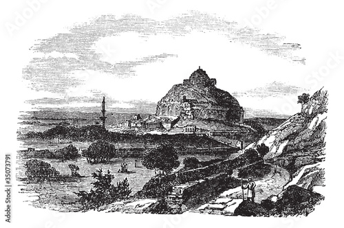 Daulatabad Fort in Maharashtra, India, vintage engraving