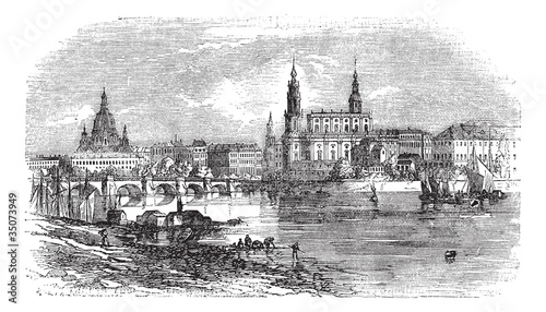 Dresden in Saxony, Germany, vintage engraving
