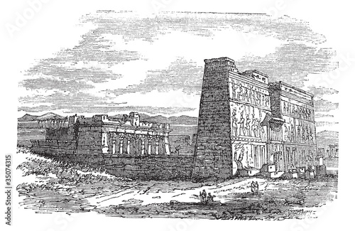 Edfu in Aswan, Egypt, vintage engraving