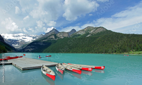 Red Canoes on Lake Louise - Banff National Park