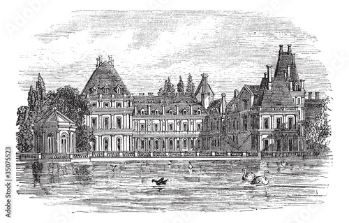 Fontainebleau Palace in Paris, France, vintage engraving #35075523