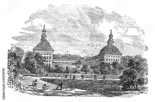 The ducal palace or Schloss Friedenstein in Gotha Germany vintag