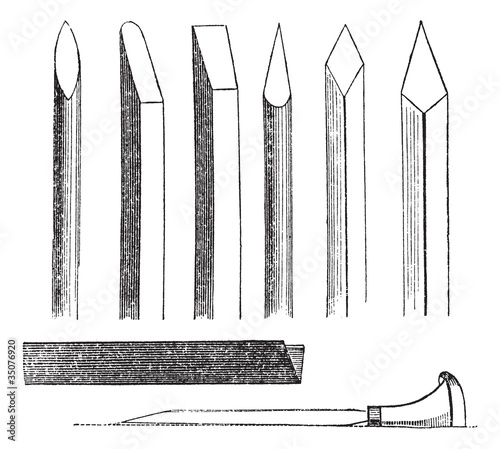 Wood carving hand tools vintage engraving