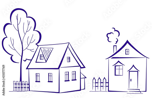 Houses with a tree, pictogram
