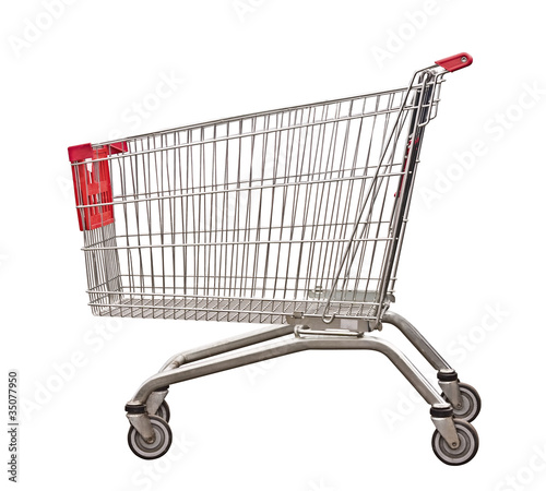 The empty cart for purchases on the white