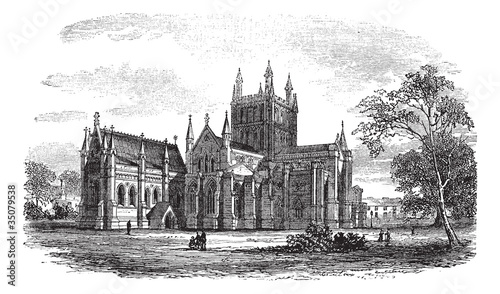 Hereford Cathedral,England vintage engraving
