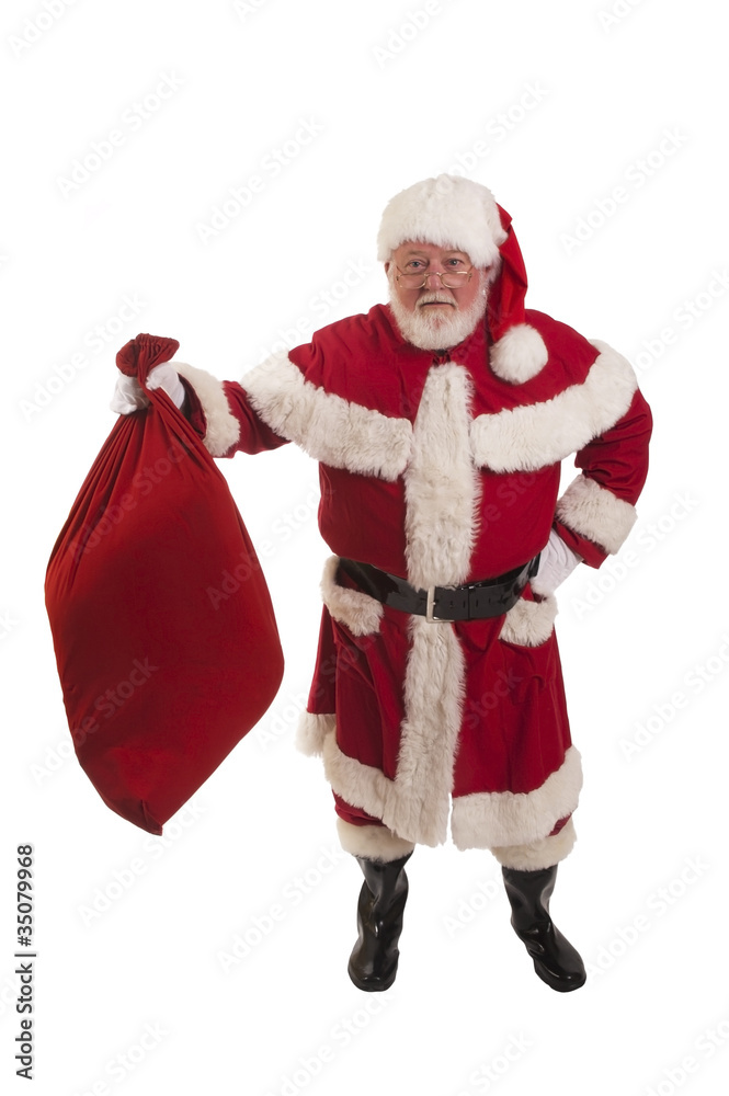 Santa holds up a sack full of gifts Santa holds up a sack full of gifts