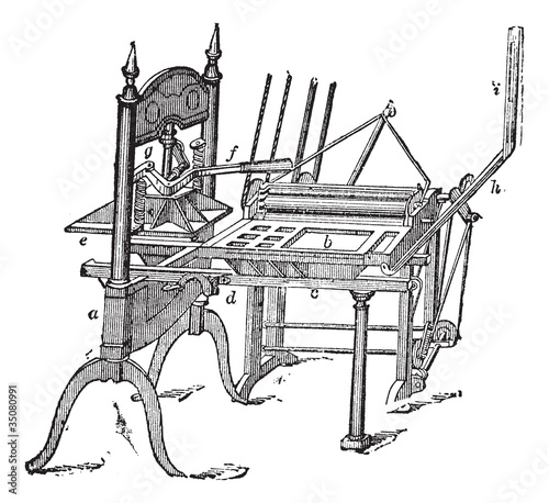 Washington hand press vintage engraving
