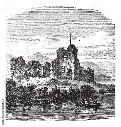 Ruins of Castle Ross, Killarney, Ireland vintage engraving