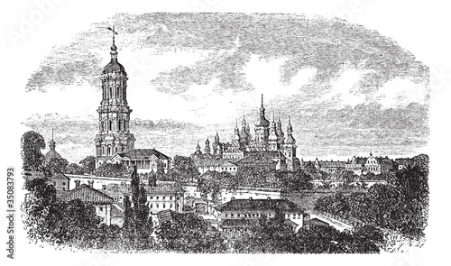 Pechersky Monastery, Kiev vintage engraving