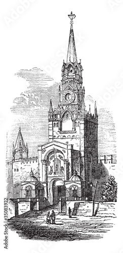 Sacred Gate at kremlin vintage engraving