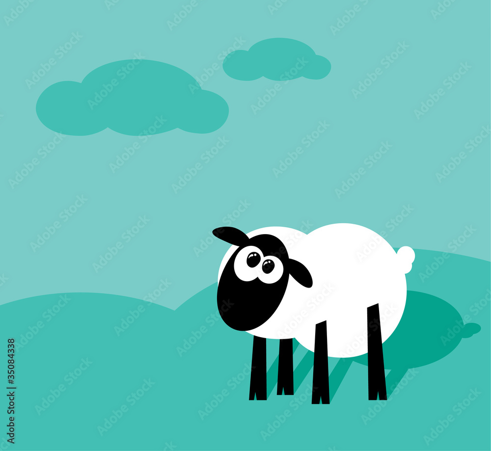 Funny cartoon sheep staring on a field with clouds Stock Vector | Adobe  Stock