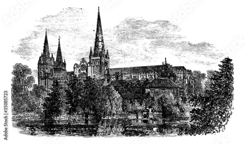 Lichfield Cathedral, Lichfield, Staffordshire, England. vintage