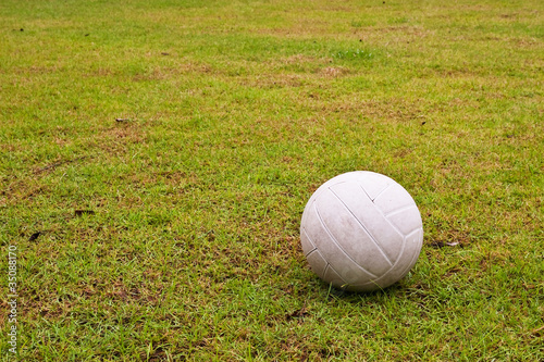 White ball on green grass background