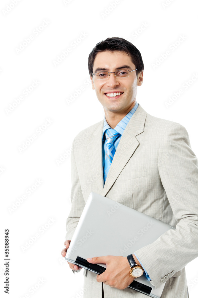Businessman working with laptop, over white Businessman working with laptop, over white