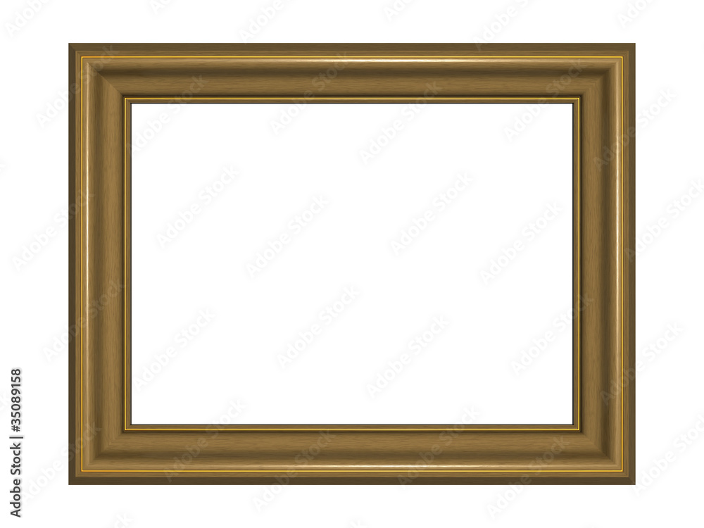 Wooden picture frame with two golden fringes. Isolated on the wh Wooden picture frame with two golden fringes. Isolated on the wh