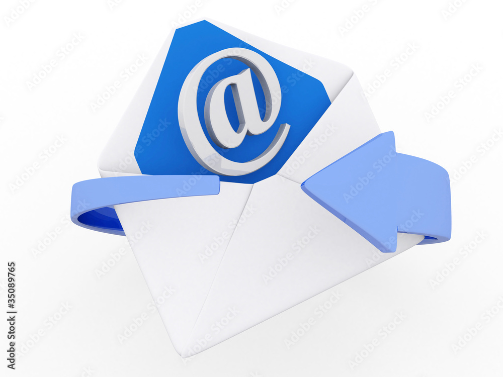 3d mail envelope and blue circular arrows, e-mail marketing conc 3d mail envelope and blue circular arrows, e-mail marketing conc