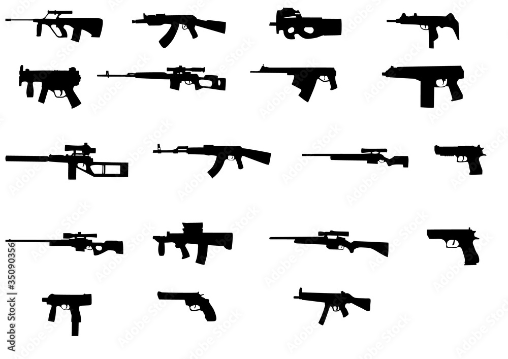 different weapons collection silhouette - vector