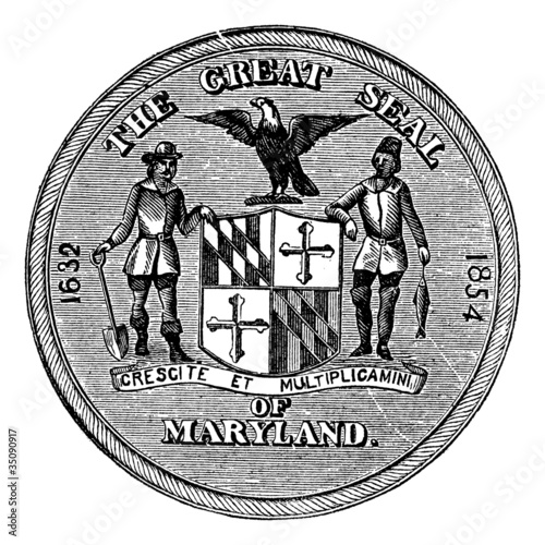 Great Seal of the State of Maryland, United States, vintage engr photo
